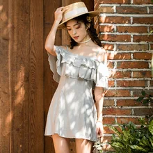 Бикини Одна деталь Винтаж Для женщин Купальник женские комплект Плавание костюм юбка в виде лепестков на косточках кронштейн девушка сплошной спандекс пляжное платье Sierra Surfer