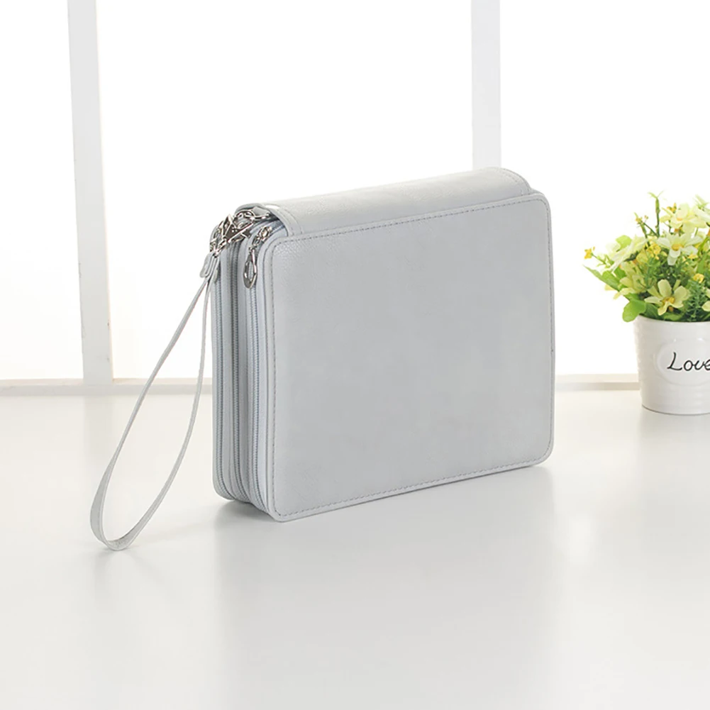 

168 Slots PU Leather With Zipper Pen Bag Multifunctional Office Solid School Supplies Pencil Case Large Capacity Sketch Storage
