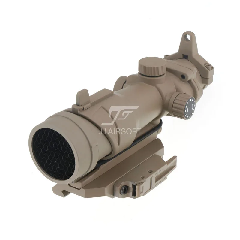 

JJ Airsoft ACOG Style 4x32 Scope Red/Green Reticle Illumination with Killflash,AC12033 Bobro Style QD Mount (Tan)