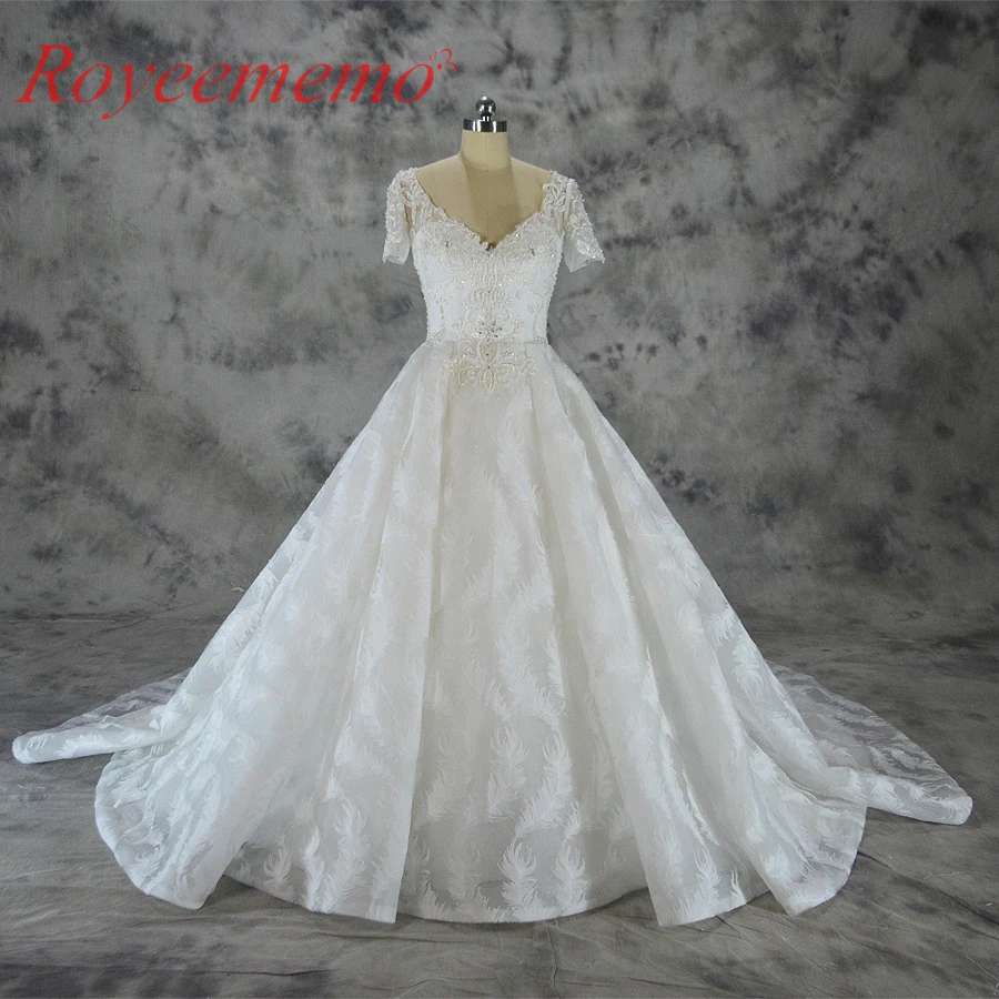 Lengan Pendek Renda Desain Gaun Pengantin 2019 Vintage Gaun