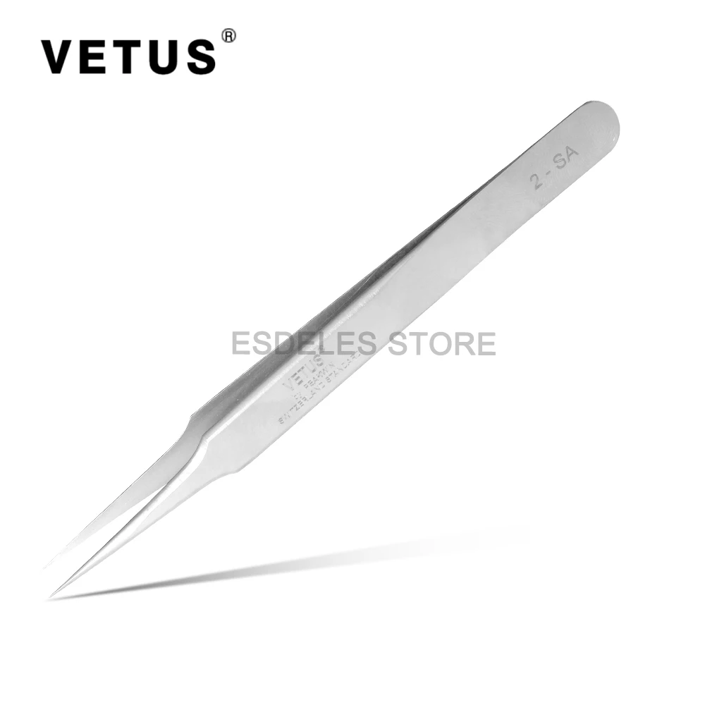 

10PCS Genunie VETUS 2-SA Stainless Steel Tweezer Antimagnetic Anti-Acid Tweezers Straight Forceps Precision Makeup Repaire Tool