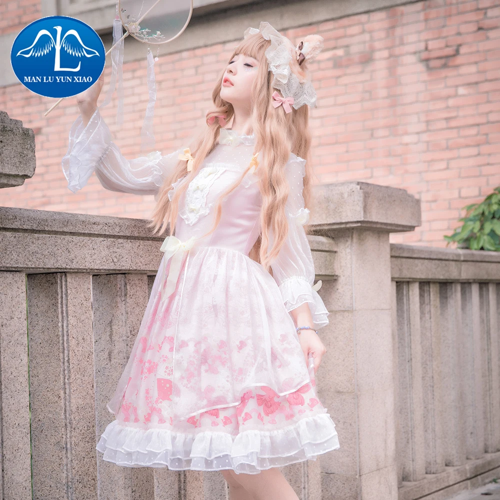 

Sweet Lolita Dress long Sleeve Dresses Girls JSK Princess Dress Lolita Jacket Fairy Kei Lolita Shirt Women Dress Party Style
