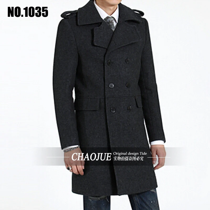 S-5X! 2016 MEN'S fashion Woolen overcoat slim double breasted medium-long woolen outerwear long-sleeve plus size trench clothing