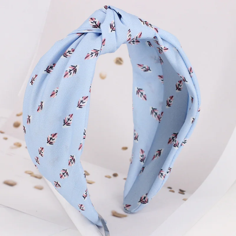 blue Модной верхней узел Hairbands Модные аксессуары для волос Новое прибытие с принтом перьев ткань повязки для женщин и девочек - Цвет: blue