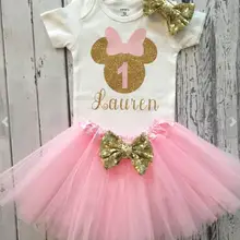 Пользовательское имя 1-й День рождения боди для новорожденного, для младенца цельный пачка платье комбинезон комплекты одежды Детские вечерние аксессуары для душа