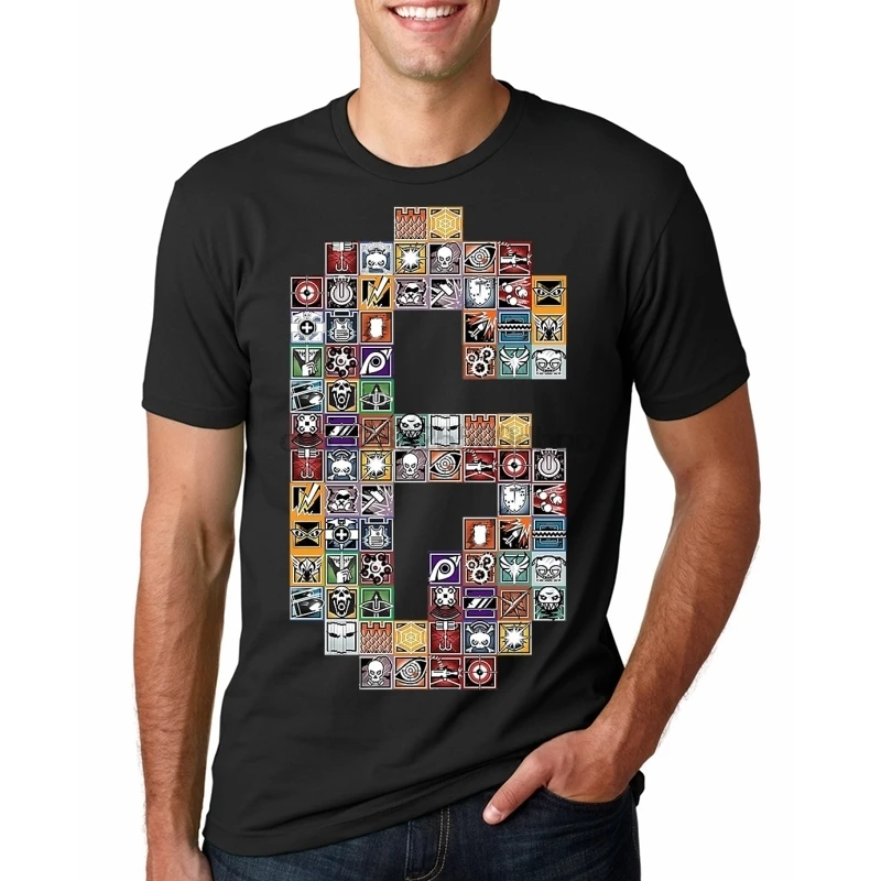 

New Summer Tom Clancy Rainbow Six Siege Men T Shirts Gold Badge 6 Printed T Shirt Men T Shirts Male Tshirts