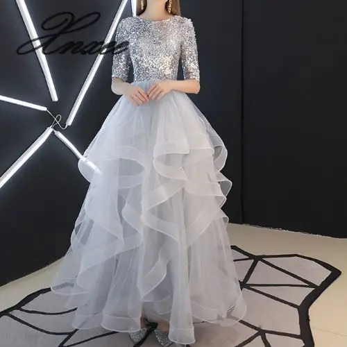 

2019 New Sequined Lace Up Long Dresses Elegant Floor-length Party Dress