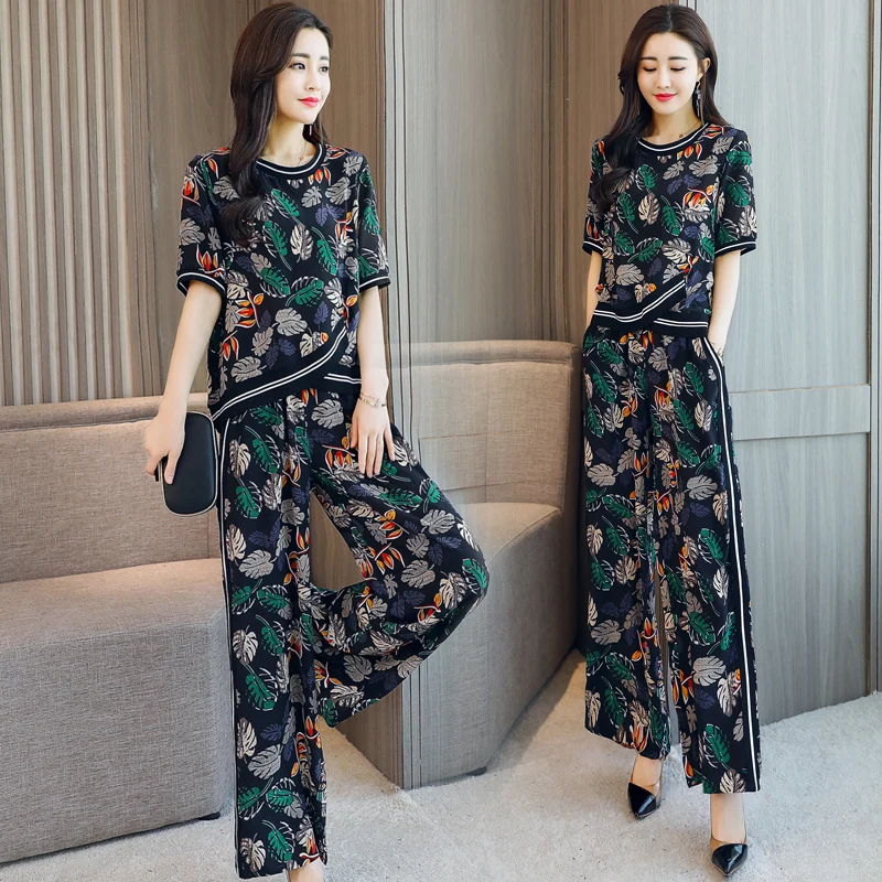 Taille Printemps De Chemisier Costume Elastique Ressort Été Femmes Pantalon Femelle Imprimé Deux 2019 Pièces Ensemble C016 Nouveauté wrqZrXxpO
