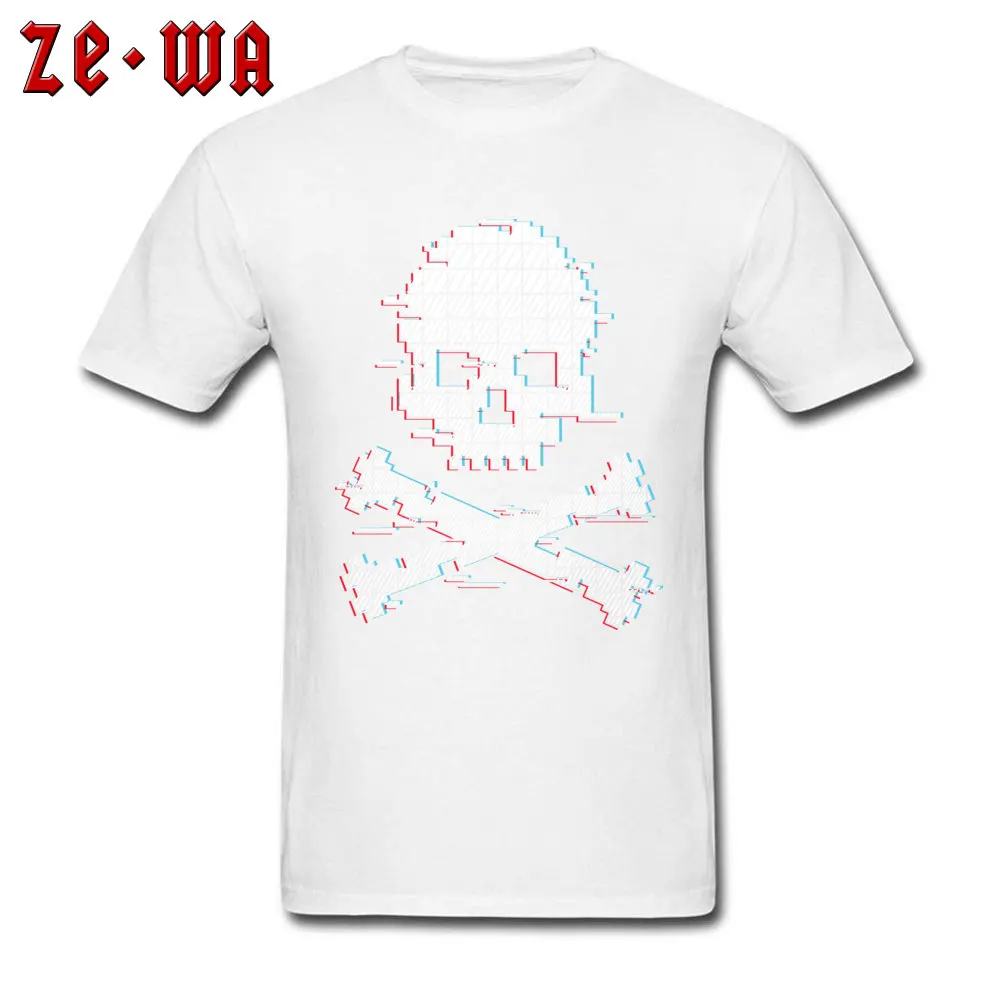Crossbones Glitch effect T Shirts for Adult Printed NEW YEAR DAY Tops & Tees Company Tee Shirts Crew Neck 100% Cotton Fabric Crossbones Glitch effect white