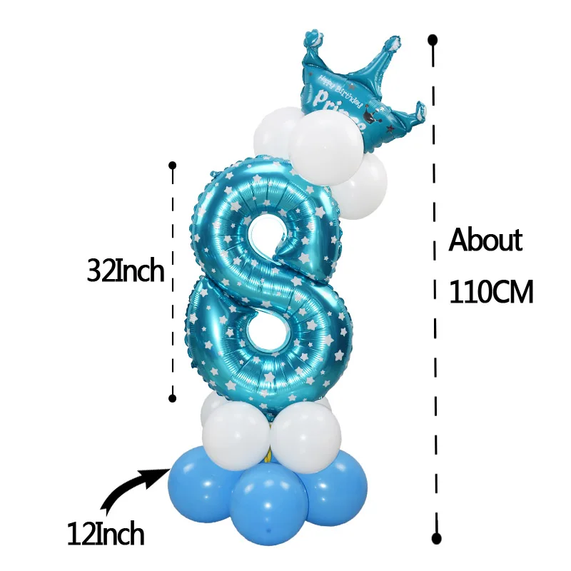 1 комплект на день рождения воздушные шары Сделай Сам голубого и розового цвета, для детей 0, 1 2 3 4 5 6 7 8 9 номер Фольга воздушный шар с украшением в виде короны с Декор ко дню рождения Детская шарики для вечеринок