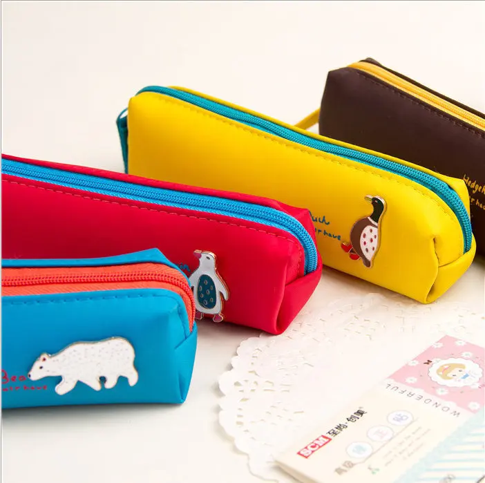 

Candy Color Cute Kawaii Cartoon Animals Penguin Polar Bear Hedgehog Duck Pencil Case Pencil Bag Coin Purse Student Stationery