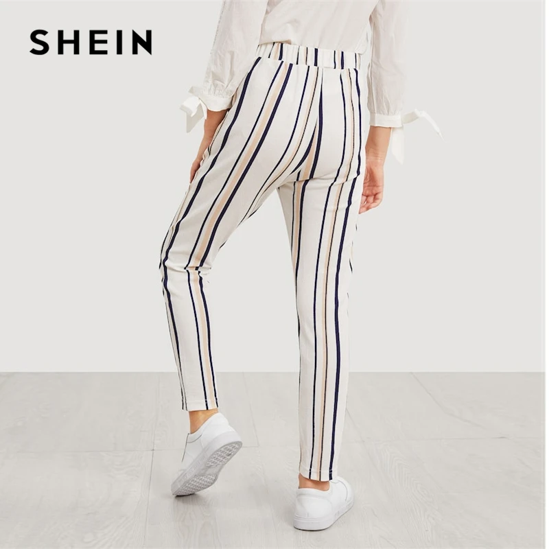 SHEIN/университетские леггинсы в полоску с поясом для девочек; коллекция года; сезон весна; Модная одежда для активного отдыха; брюки; повседневные штаны; детская одежда для девочек