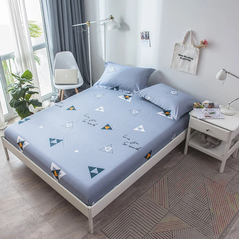

Gray Geometric Triangle Printed Fitted Sheet with All-around Elastic Rubber Band 100% Cotton Fabric 120*200cm/150*200/180*200cm