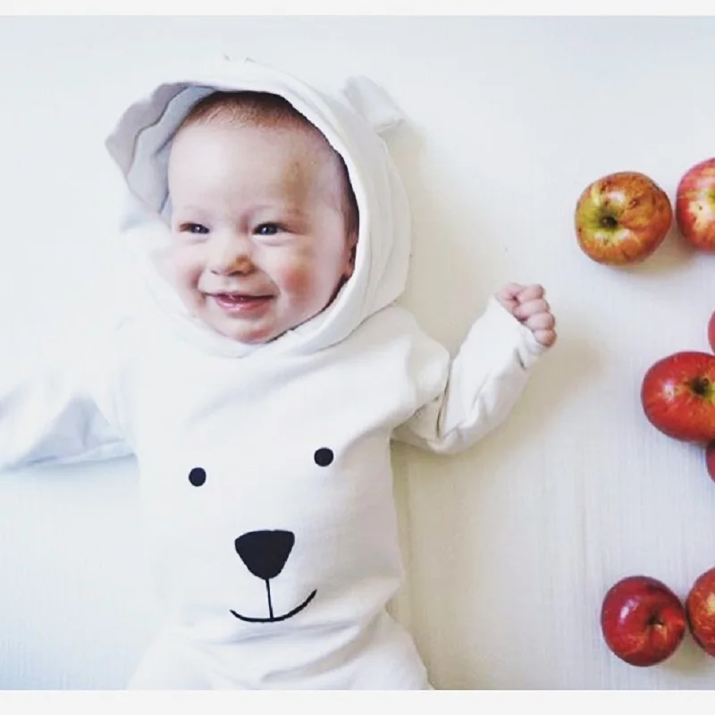Милый детский спортивный костюм с медвежонком комбинезоны, новорожденный, младенец, одежда для мальчиков и девочек; комбинезон с капюшоном; Детские комбинезоны одежда с длинными рукавами из хлопка