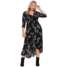 Черное повседневное Цветочное платье boho 5XL большого размера женское зимнее платье размера плюс длинное платье большого размера винтажные вечерние платья