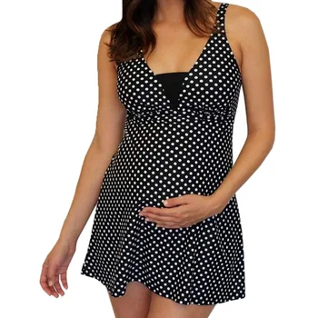 

2019 Maternity Swimsuit Summer Plus Size Sexy Black polka-dot swimsuit Print Split Bikini Pregnant Swimwear hamile mayo A1