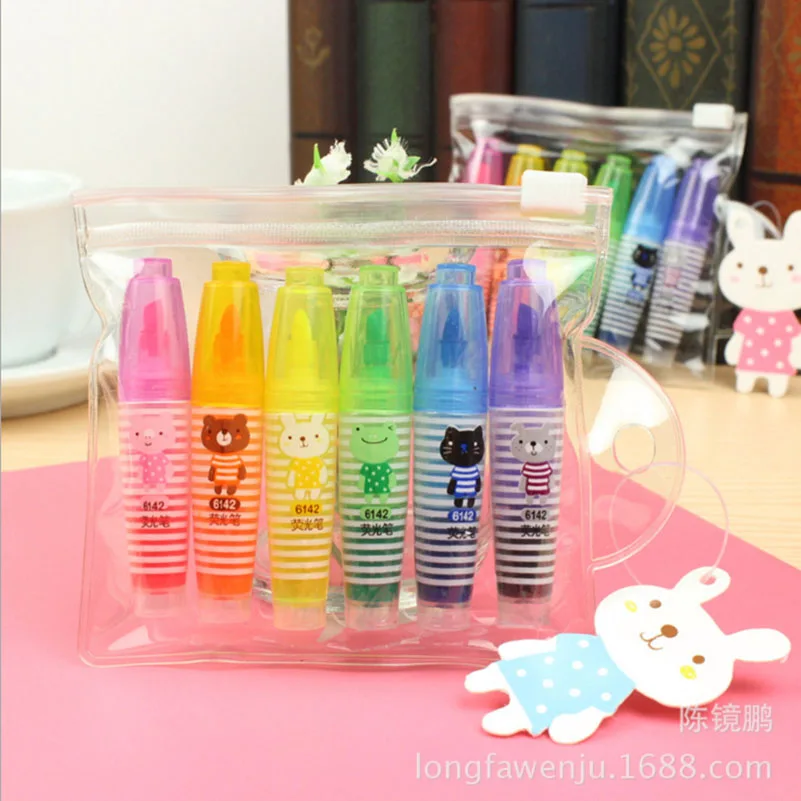 

6 PCS/lot Cute Kawaii Mini Highlighter Creative Lovely Cartoon Direct Liquid Colorful Highlighter Pen Stationery