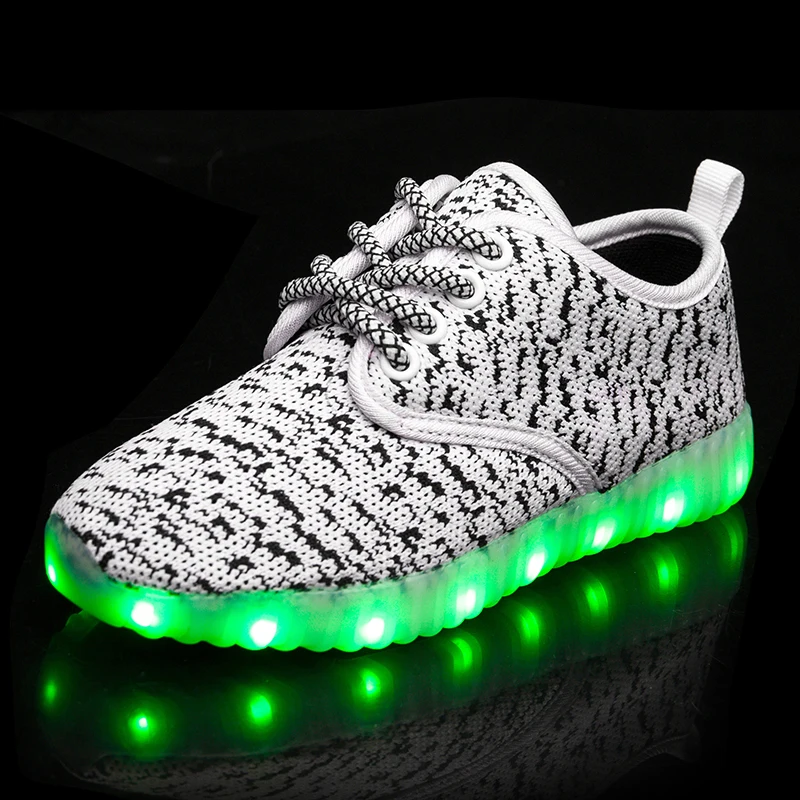 Светодиодный светящийся Детский кроссовки, спортивная обувь для бега для девочек и мальчиков, светящиеся кроссовки из дышащего сетчатого материала, детский светодиодный брусный обувь, кроссовки - Цвет: Белый