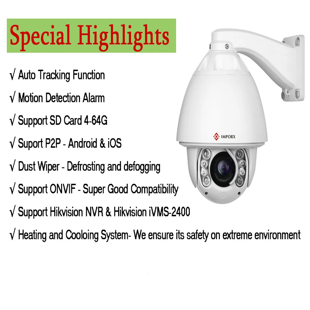 Imporx Открытый 1080P Автоматическое отслеживание PTZ Full HD CCTV IP камера 30X зум Поддержка