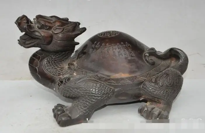 

S00541 9"Chinese Folk Classic Bronze Feng Shui longevity dragon turtle Tortoise statue (A0321)