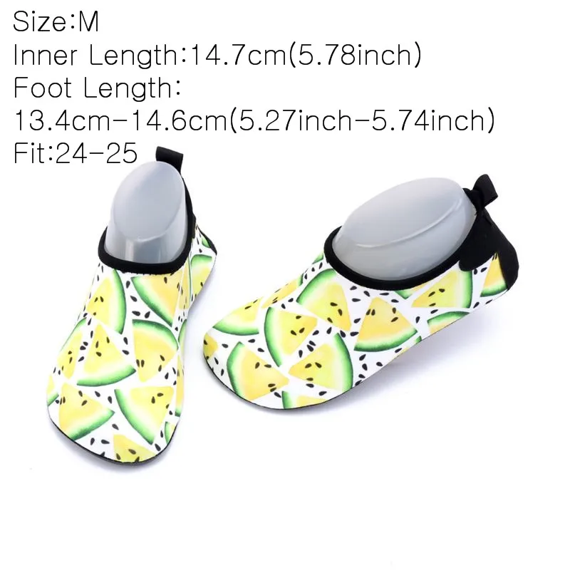 Yellow-M Fit-24-25 Водонепроницаемая обувь для купания для детей ясельного возраста быстросохнущие носки без шнуровки с милым цветным принтом «фрукты арбуза» и нескользящей подошвой - Цвет: Yellow-M Fit-24-25