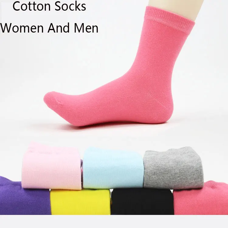 

New Fashion Solid Socks Women 7 Colors Bacterial Deodorant Breatheable Man Socks Long Standard Solid Cotton Happy Funny Socks