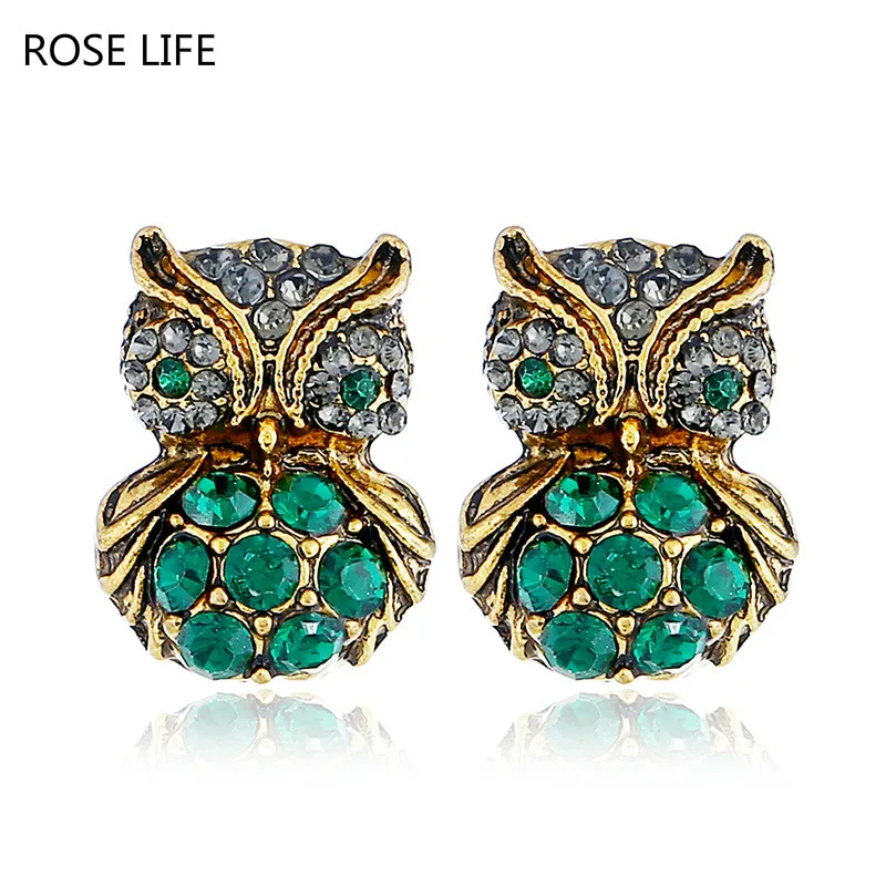 

European and American Retro Personality Animal Owl Earrings Fashion Rhinestones Charm Stud Earrng Pendientes Mujer Moda 2018