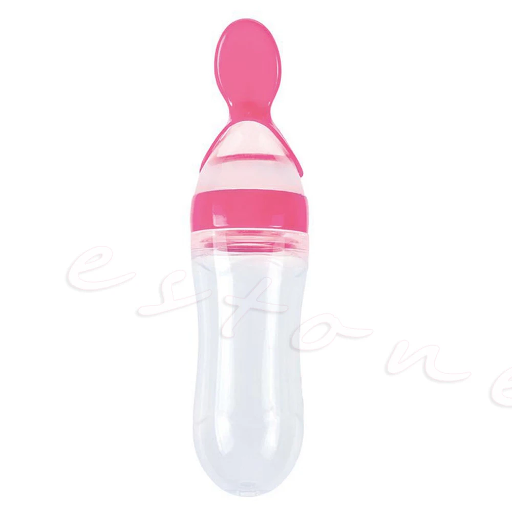1 шт. для младенцев силиконовые кормления с ложкой кормушка рисовая бутылочка для каши Новинка - Цвет: Розовый