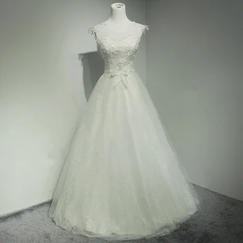 

Elegant A-Line Wedding Dress Bow Appliques Lace-up High Collar Floor-Length Bride Dress Wedding Gowns Vestido De Novia Decent