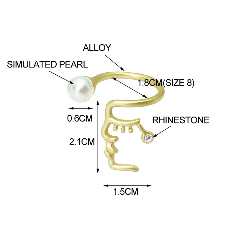 F. J4Z, винтажные брендовые кольца для женщин, модные, с человеческим лицом, имитация жемчуга, манжета, кольца на палец, ювелирные изделия, anillos de mujeres - Цвет основного камня: matted gold color