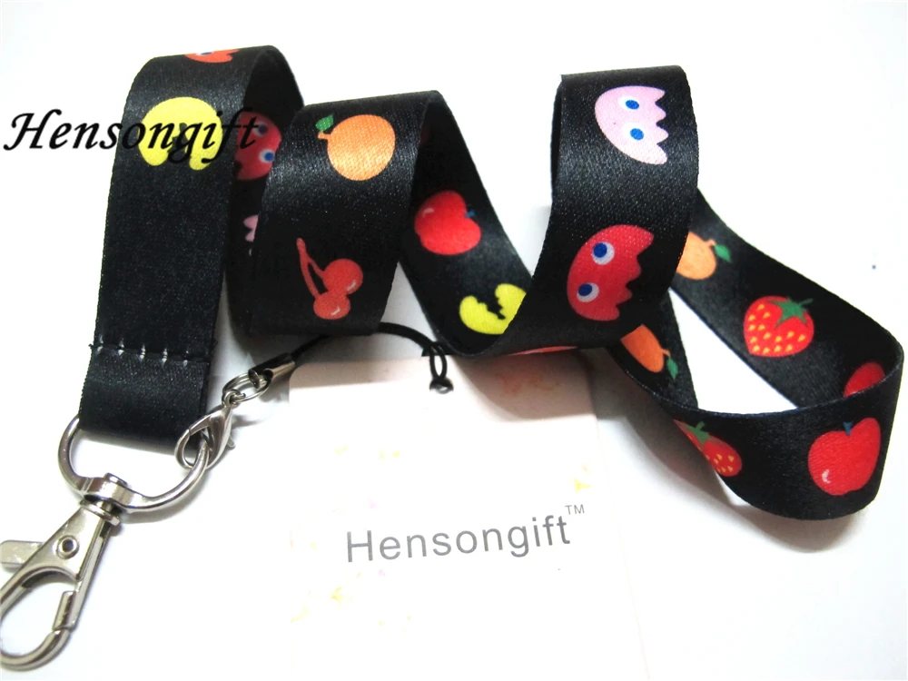 Hensongift черные значки с фруктами ремешок для ключей ID Держатели Pacman телефон шеи