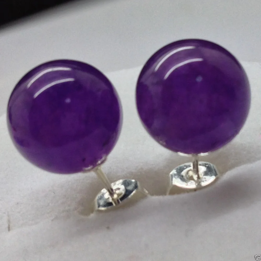 Hot sale new Style &gt&gt&gt&gtFashion 10mm Purple Amethyst Round Beads 925 Sterling Silver Stud Earrings | Украшения и