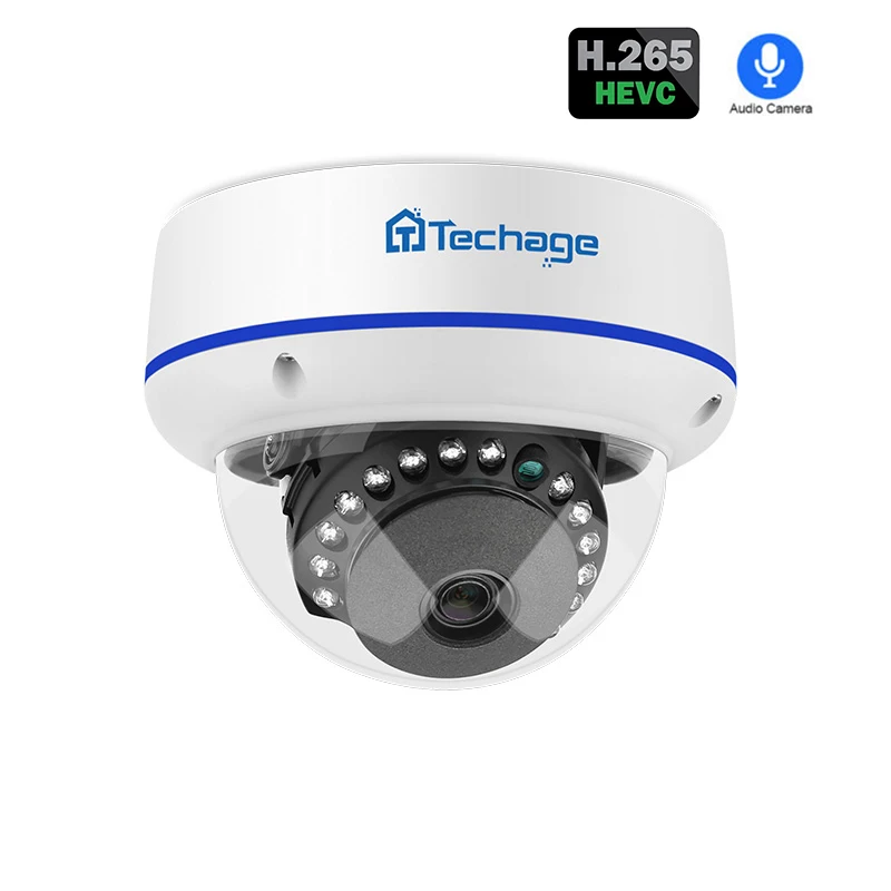 Techage 1080p h.265 POE IP камера 2mp купольная Onvif сеть аудио запись звука POE P2P Домашняя безопасность CCTV видео IR CUT наблюдения