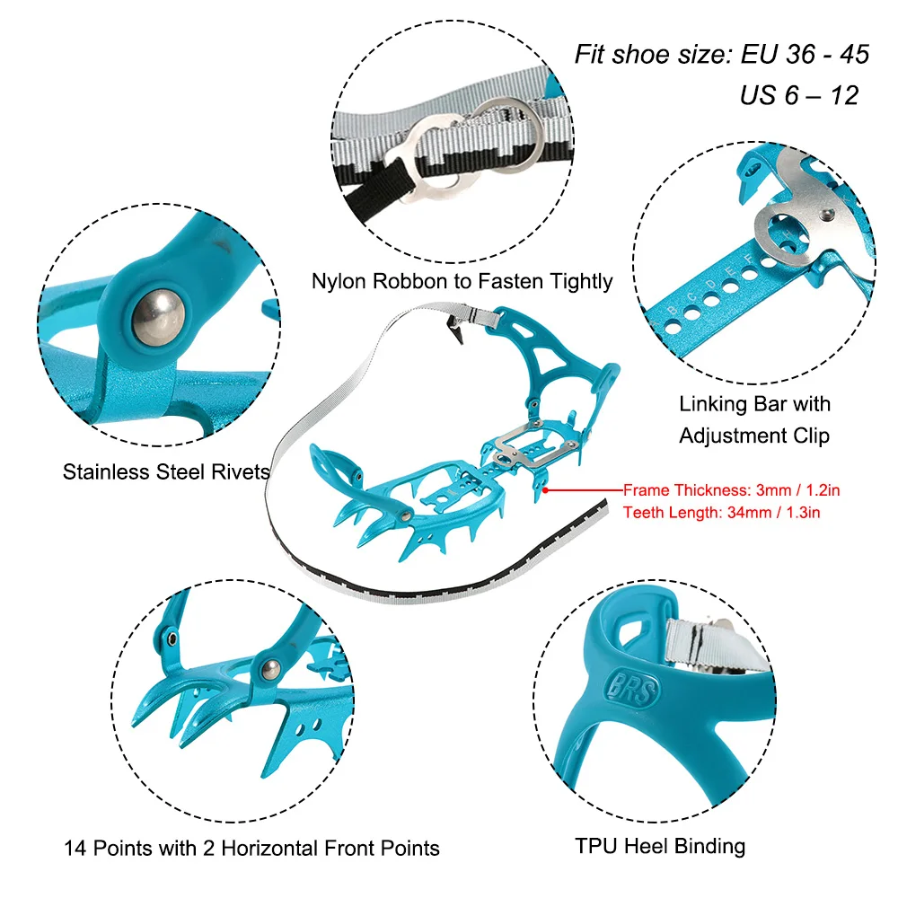 BRS BRS-S3 14 зубов алюминиевого сплава альпинистские кошки накладка против скольжения на льду Сверхлегкий для улицы при гололеде альпинистские принадлежности ультра легкие