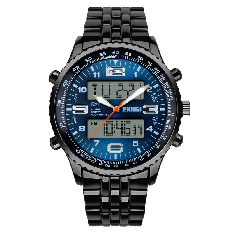 SKMEI мужские модные кварцевые часы водонепроницаемые мужские Бизнес Спортивные часы лучший бренд класса люкс двойной дисплей relogio masculino1032 - Цвет: Синий