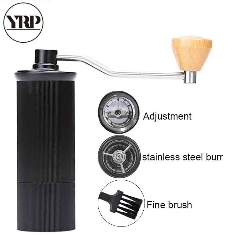 

YRP Mini Aluminum Alloy Manual Coffee Grinder Stainless Steel Burr Grinding Conical Bean Miller Coffee Mill temperi Bearing