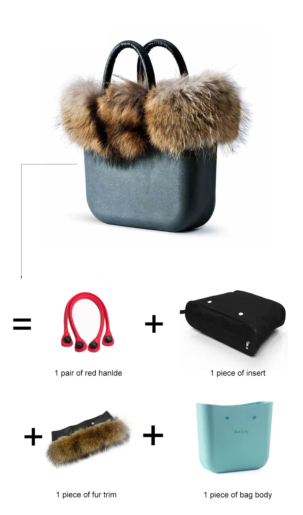 ANLAIBEIER классический большой EVA сумка стиль obag полный AMbag с енотовидная собака меховой отделкой внутренний карман вставка ручки сумочка