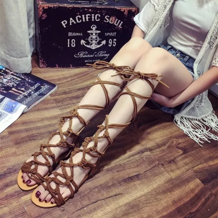 Women Sandals 2019 Summer Gladiator Sandals Woman Shoes Cross tied Flat Open Top Sandals Lace Up Ankle Strap Sandals 35-43 569