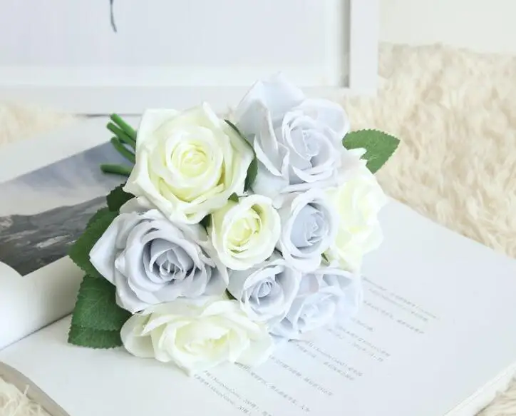 Искусственные цветы для украшения дома 9 голов Розы Шелковый букет цветов для украшения свадебной вечеринки искусственный цветок - Цвет: blue 2