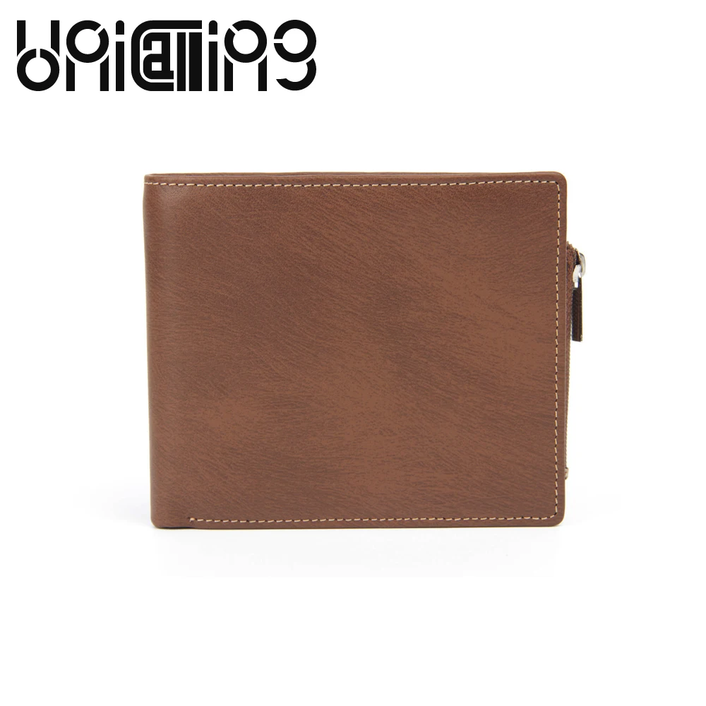 

UniCalling New style solid color 11 Card holder Genuine Leather men short wallet Retro Coin Purse cow leather men wallets