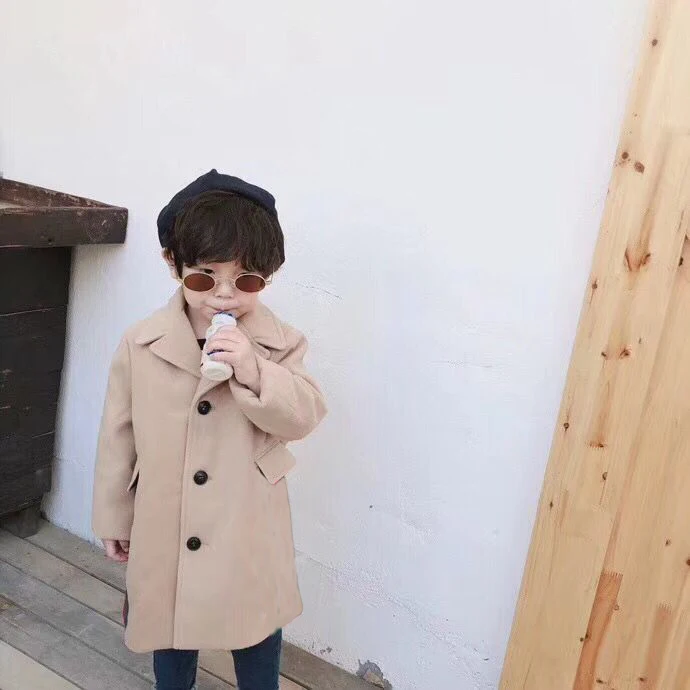 

Kids boy khaki overcoat Autumn winter fashion clothes for children long outerwear in middle of Nov