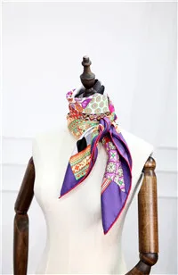 Новое поступление, весенне-осенний классический шарф из чистого шелка с принтом, саржевый шарф ручной работы, 90*90 см, шаль для женщин и девушек - Цвет: 18 MM with logo