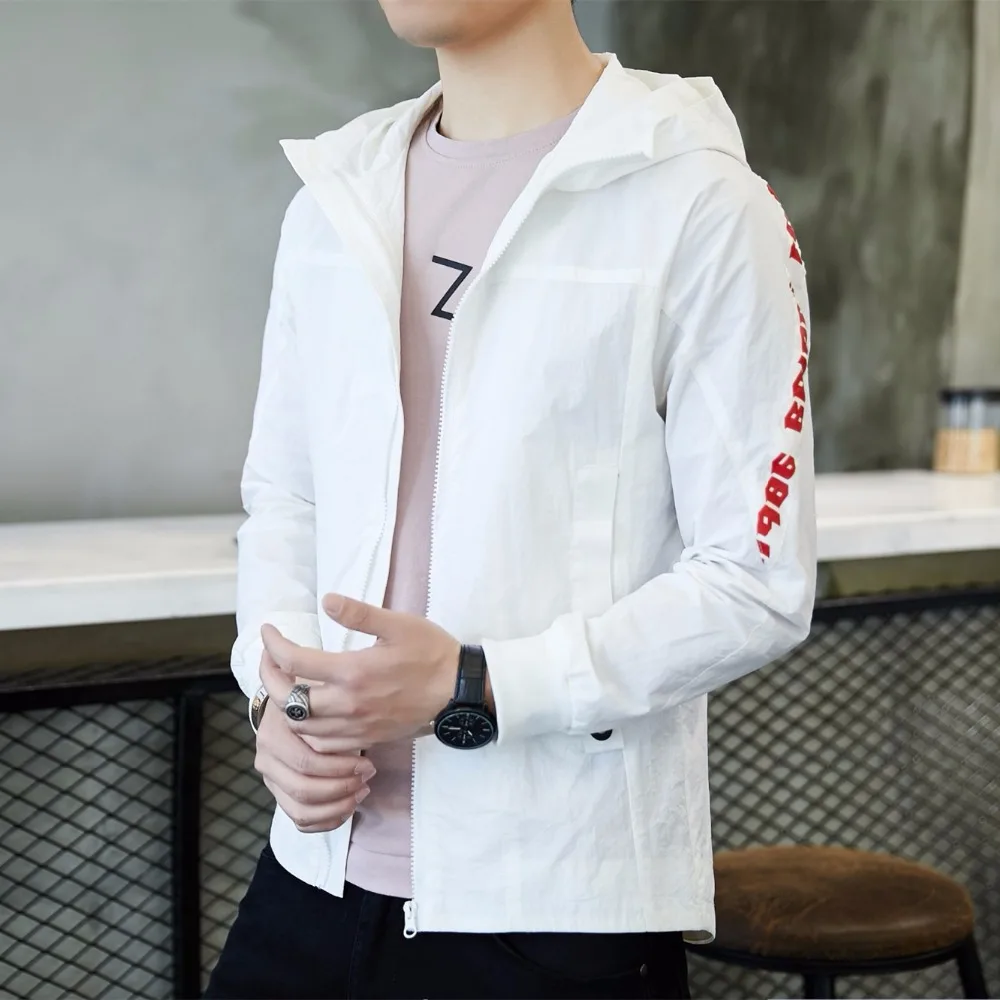 Mens summer jacket thin coat sun protection clothing white M 3XL with