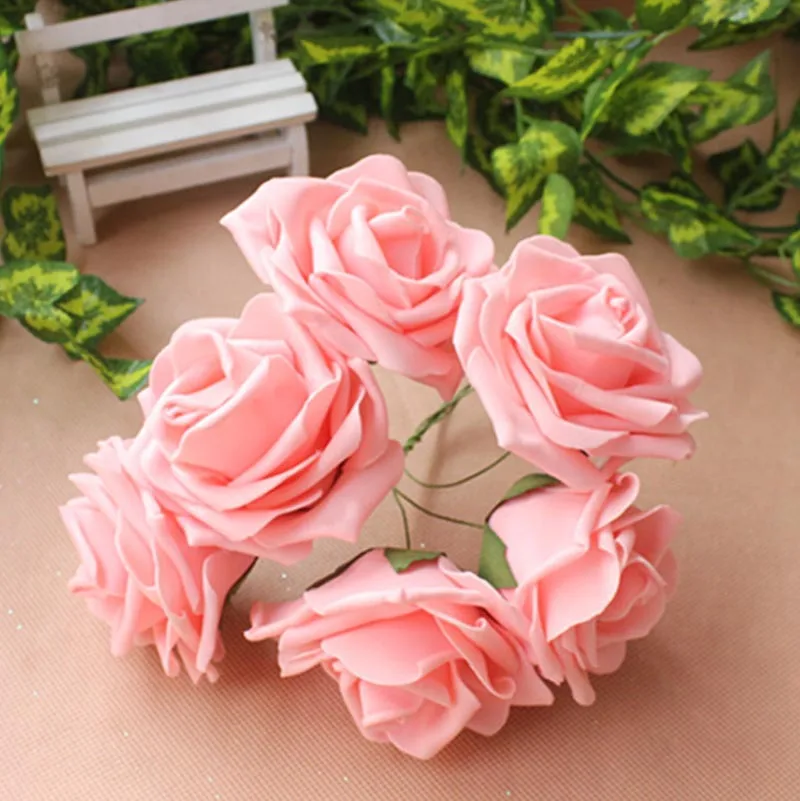 7CM,42PCS MixColors Artificial Floral Foam EVA Large Roses,Wire Stem