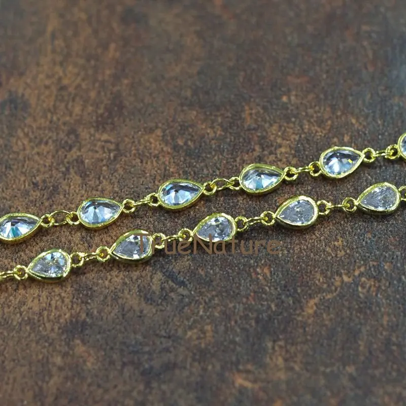 20170928-RC7875- Clear Zircon Micro Pave Water Drop Welding Rosary Chain Copper Brazing Rosary Chain-5x7mm-3.5g_1