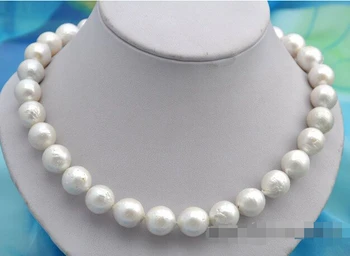 

shipping 17"14mm round white reborn keshi pearl necklace