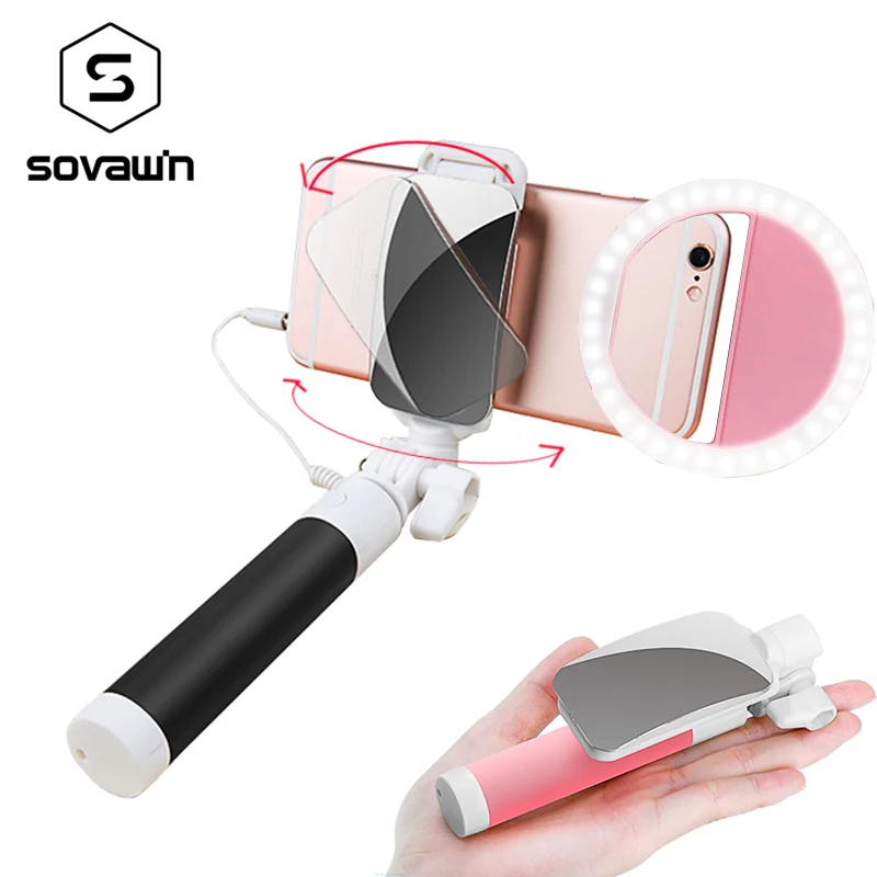 Rotatable Mini font b Selfie b font font b Stick b font with Mirror Folding Monopod