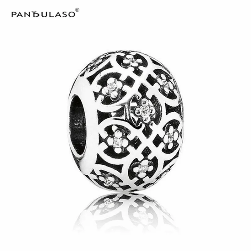 

Pandulaso Clear CZ Flower Silver Beads Fit Original Charms Bracelets Women DIY Jewelry Summer Crystal Beads for Jewelry Making
