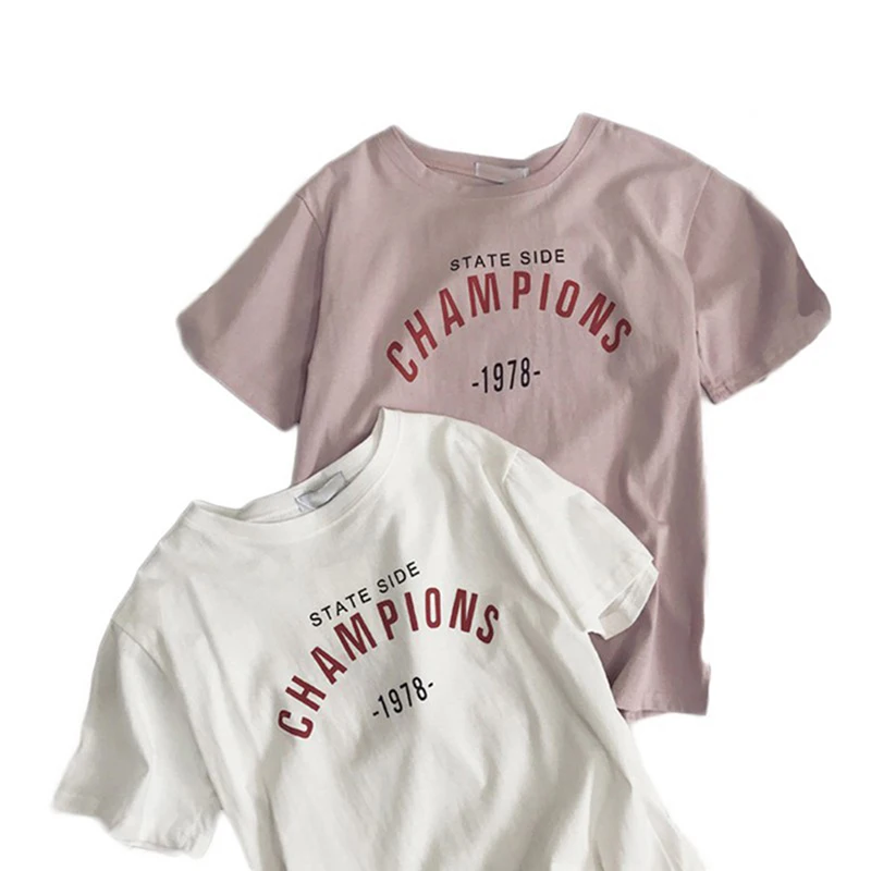 

Women Korean Style Top T-shirt Letters Champions Printed Harajuku Classic Casual Streetwear Tshirt Ulzzang camiseta mujer Tees
