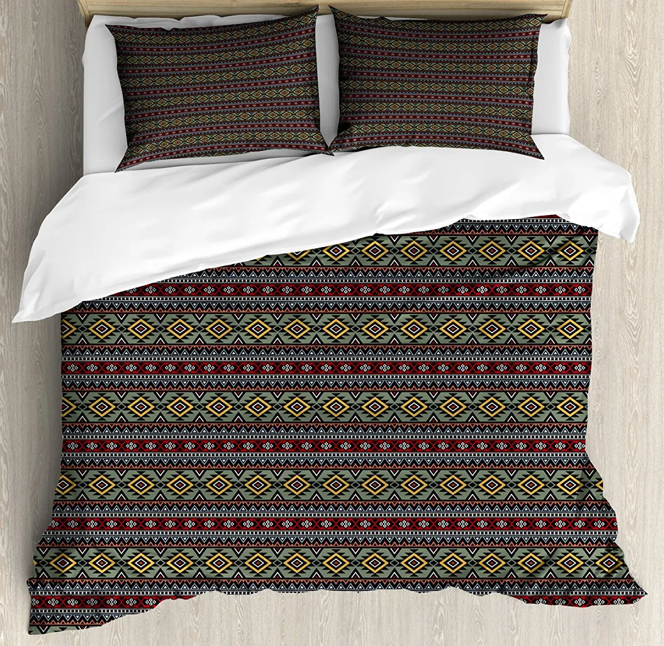 Ethnic Duvet Cover Set Tribal Aztec Pattern with Primitive Artistic